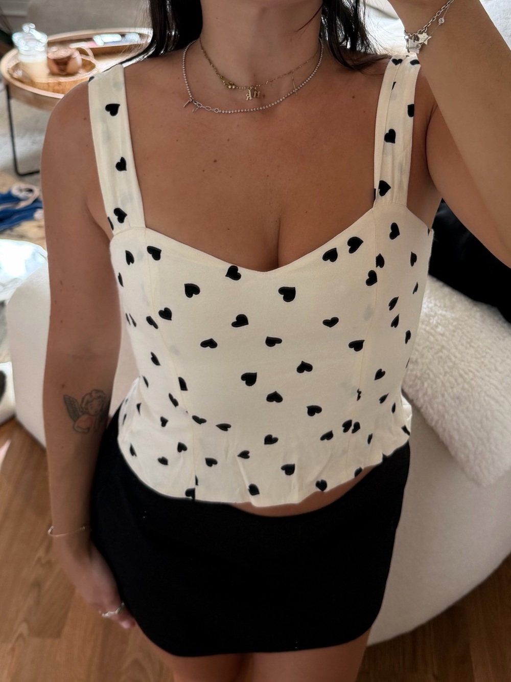 Reformation White Sweetheart Tank with Black Heart Print - Picture 3 of 5